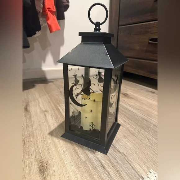 Halloween Black Decorative Lantern with Moon, Stars, Witch - Battery Operated