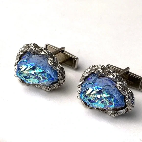 Vintage Blue Nugget Silver‎ Tone Cufflinks Pat. 2.974.381 Classic Retro Mens