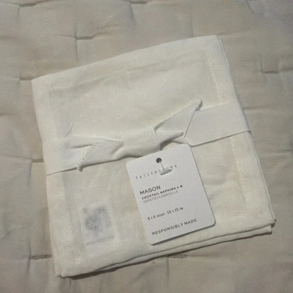 Pottery Barn Mason SET OF 4 Cocktail Napkins WHITE  6