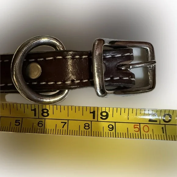 VTG LEATHER DOG COLLAR MEDIUM 16” to 18”PET PUPPY BROWN BUCKLE WALK TRAIN TAGS