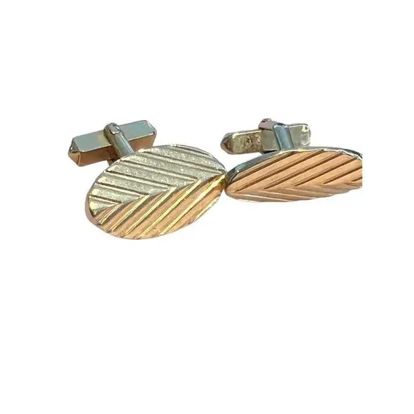 Vintage Swank Goldtone Oval Ribbed Cufflinks