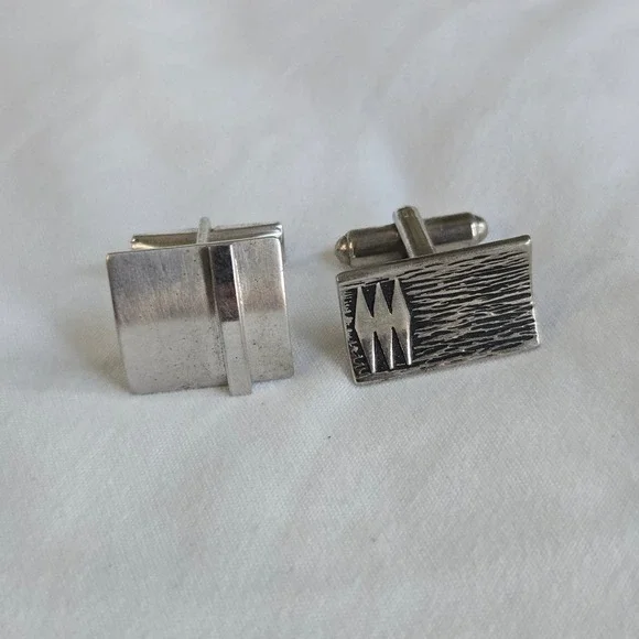 VTG Pioneer Mismatched Cufflinks Silver Tone Men OS Geometric Mid Century Modern