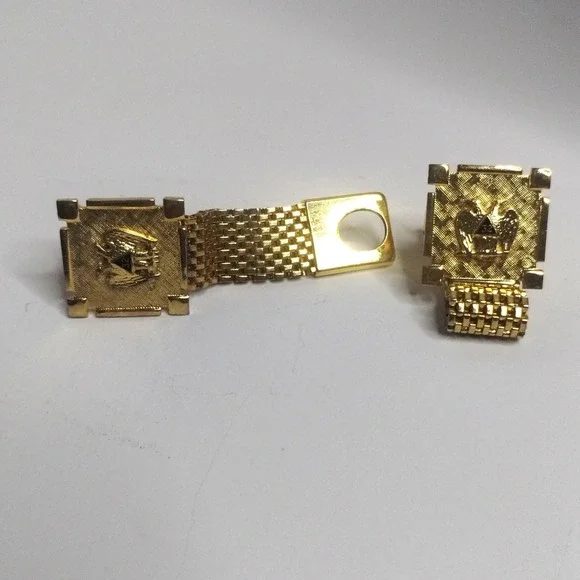 Vintage Gold Tone Masonic Scottish Rite Double Headed Eagle Wrap Mesh Cufflinks