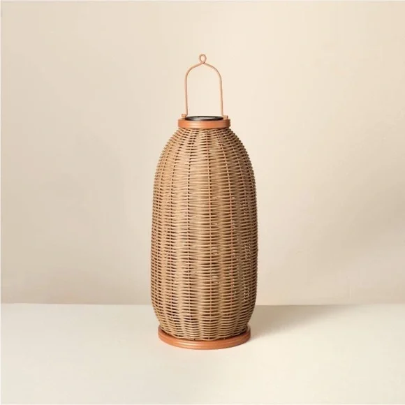 Hearth & Hand 18” Rattan Solar Outdoor Lantern NEW W/ TAG