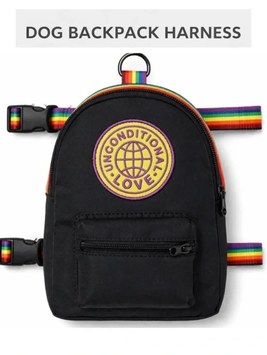 Dog Backpack Harness XXS XS Treat Pouch Rainbow Pride Adjustable NWT