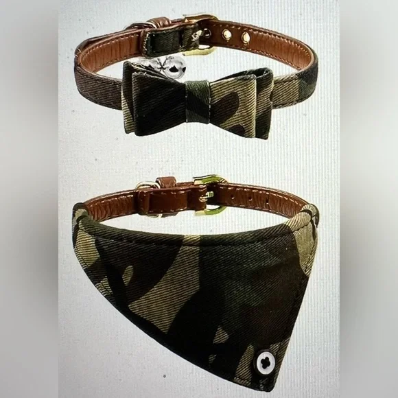 2PCS Bow Tie Dog Collar and Bandana Set for Small Dogs and Puppies