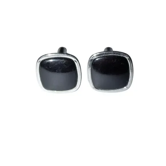 Vintage swank black and silver cufflinks upscale gentleman wedding banquet