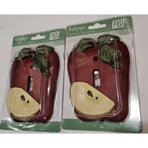 FIGI Apple Light Switch Wall Plates Lot of 2 Decorative Kitchen Wallplates NIP