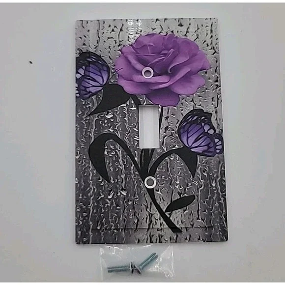 1-Gang Single Toggle Light Switch Wall Plate Decor Cover Purple‎ Rose Butterfly
