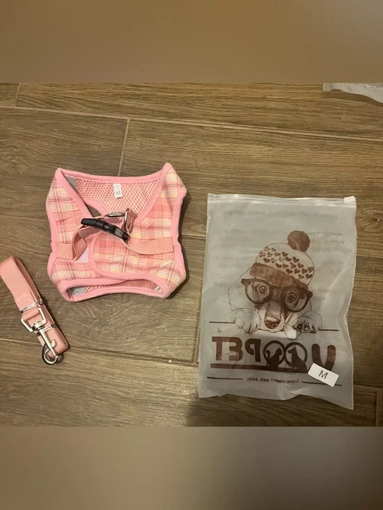 Voopet Pink Plaid Dog Harness Vest with Matching Leash
