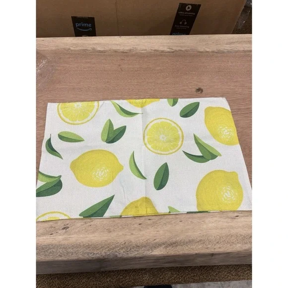 Smooffly Lemon Fruit Rectangular Fabric Placemat 12x20 in Yellow Green White