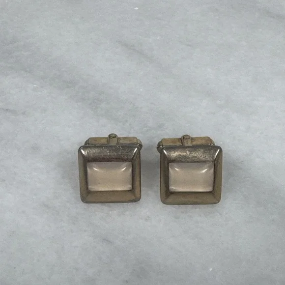 Anson Cuff Links Vintage Cufflinks Lucite Moonstone Square Goldtone Frame