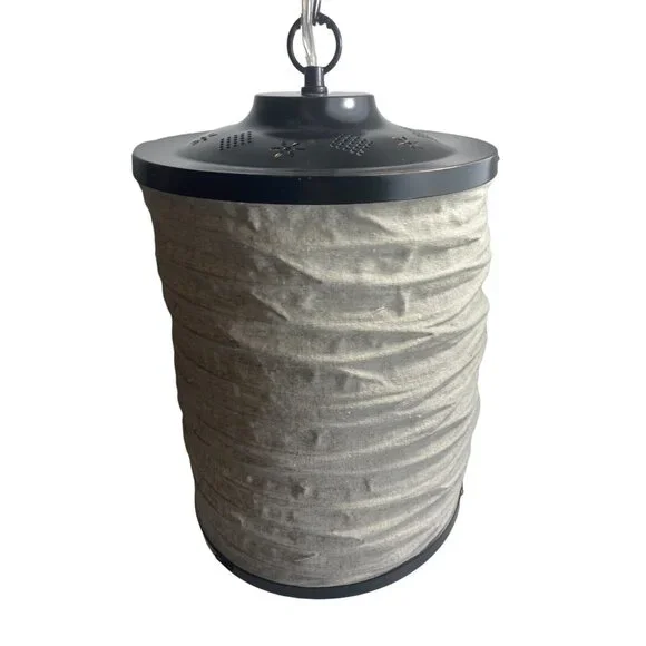 Rustic Metal & Beige Linen Lamp Shade Hanging Swag Light Chain Plug In