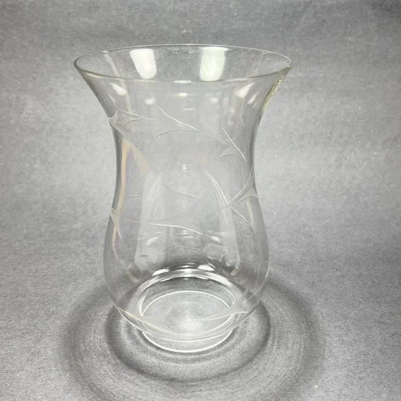 Vtg Princess House Hurricane Sconce Shade Chimney Clear Glass Etched Replacement