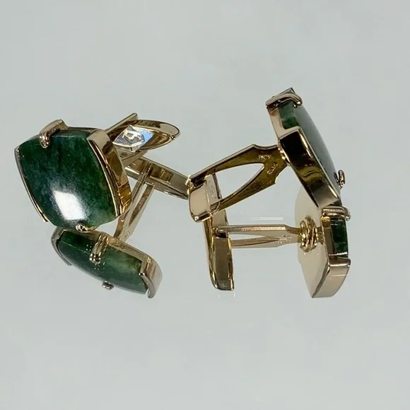 Vintage SWANK Men's Cuff Links Green Jade Nephrite