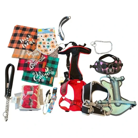 Dog Accessory Lot Top Paw Joyride Harnesses Bandanas‎ Collars Boots Leash Bundle