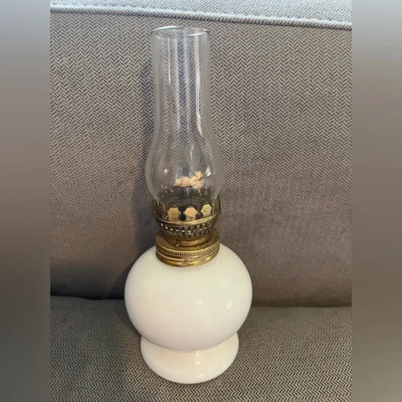 Elegant Vintage Mini White Milk Glass Lantern with Brass Detail