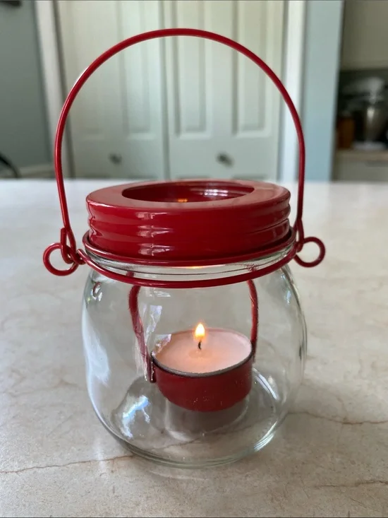 VINTAGE Red Glass Hanging Tea Light Lantern