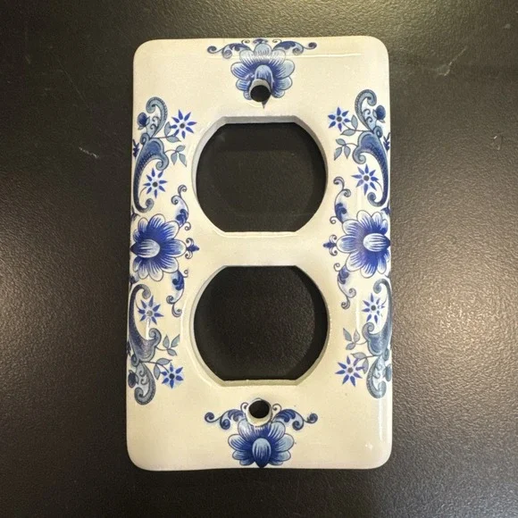 Vintage Porcelain Blue and White Floral Outlet Cover