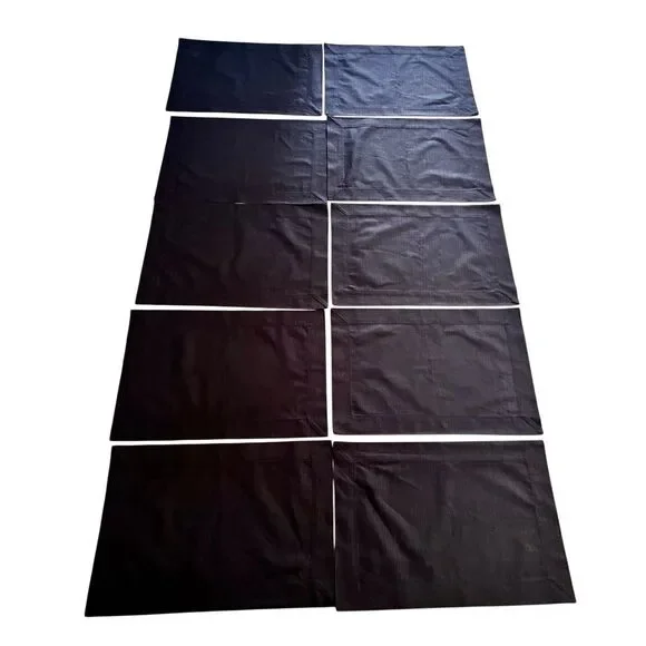 Set of 10 Bodrum Linen Black Rectangular Placemats 100% Cotton Handsewn Turkish