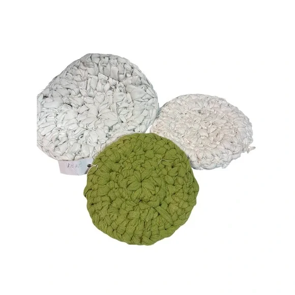 Future Hope Haiti Set‎ of 3 Round Crochet Coasters Potholders White Green