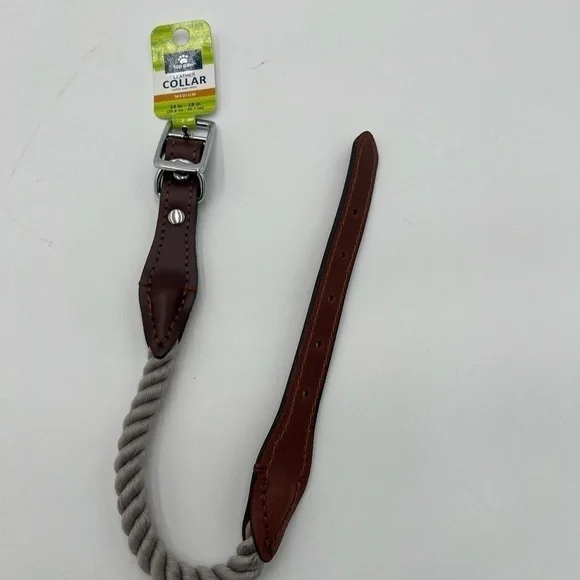 TOP PAW Brown Leather Dog Collar (M) (NEW)
