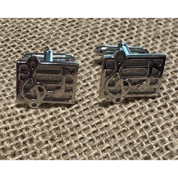 Silver Tone Cufflinks Cuff Link Music Score Notes Musician Wedding Formal