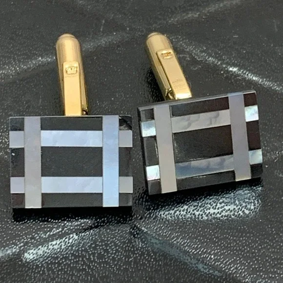 Vintage Hayward Cufflinks, Gold Tone with Black & Mother‎ of Pearl Inlay