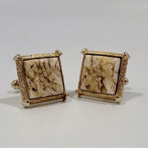 Vintage Marble Gold Tone Cufflinks Old Money Natural Stone
