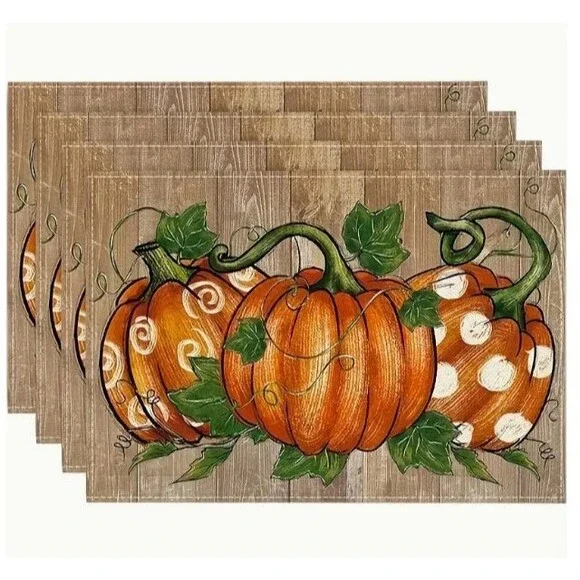 4 Piece Placemat Set Pumpkins 12x18in Woven Polyester