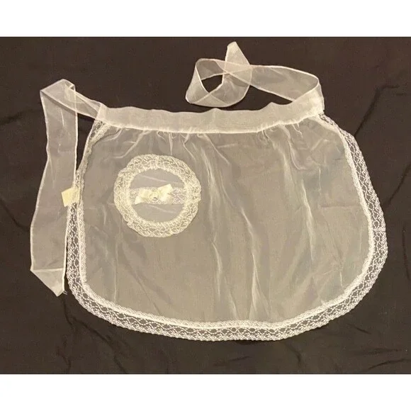 #5732 Womens Sheer White Bride Lace Half Hostess Apron