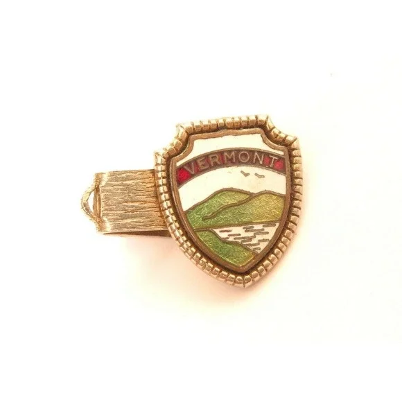 Tiny Vermont‎ Enamel Shield Gold Tie Clip