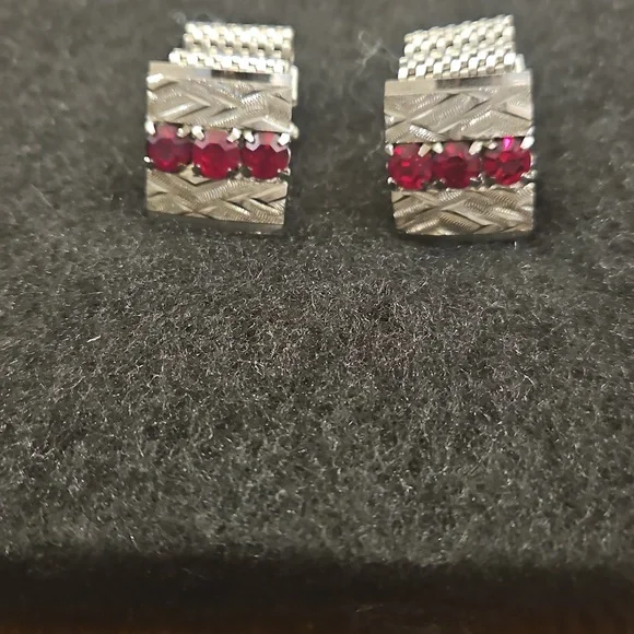 Vintage Silver and Red Gemstone Cufflinks