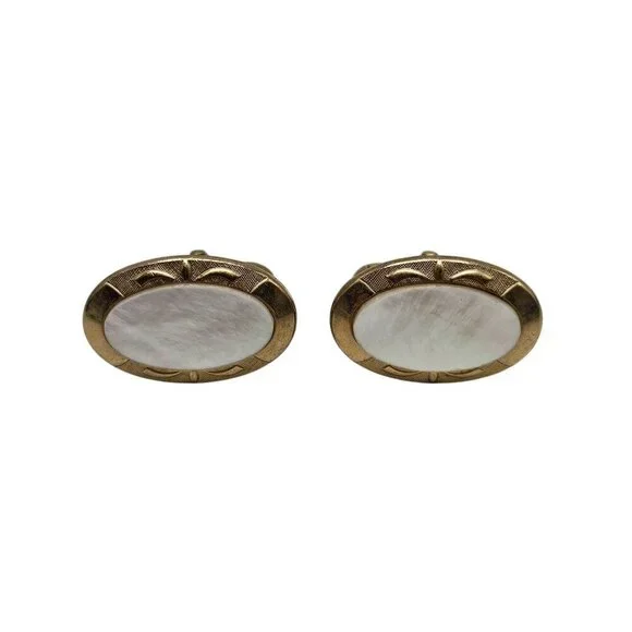 Vintage Swank Gold Tone Mother Of Pearl Cufflinks Mid Century