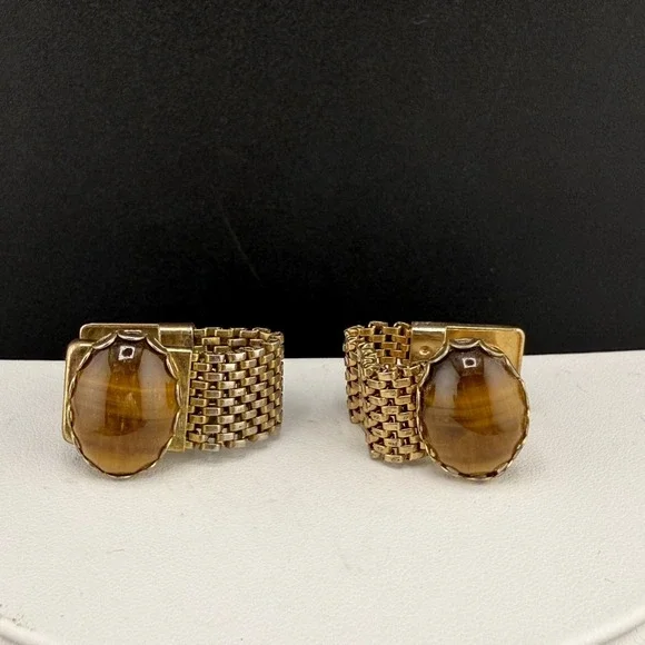 Vintage Tigers Eye Cufflinks Mesh‎
