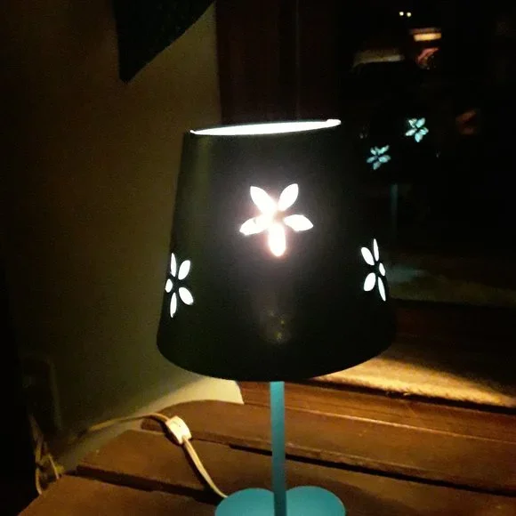 Vintage Steel Electric Lamp on Wooden Base - Blue