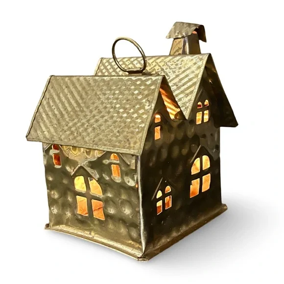 Charming Bronze House Lantern Vintage Cottage for Candle Votive