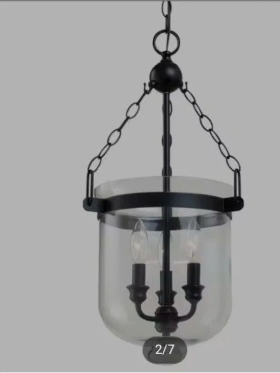 Black Glass Hanging Lantern Chandelier - Classic Three-Light