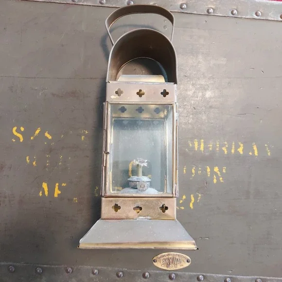 Vintage Brass Square Glass Hurricane Oil Lantern Light Nautical Style 11x4.5