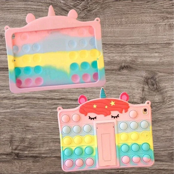 Kids Unicorn Shockproof Stand Case Cover For iPad 10 , 10.9” Case Push Buttons