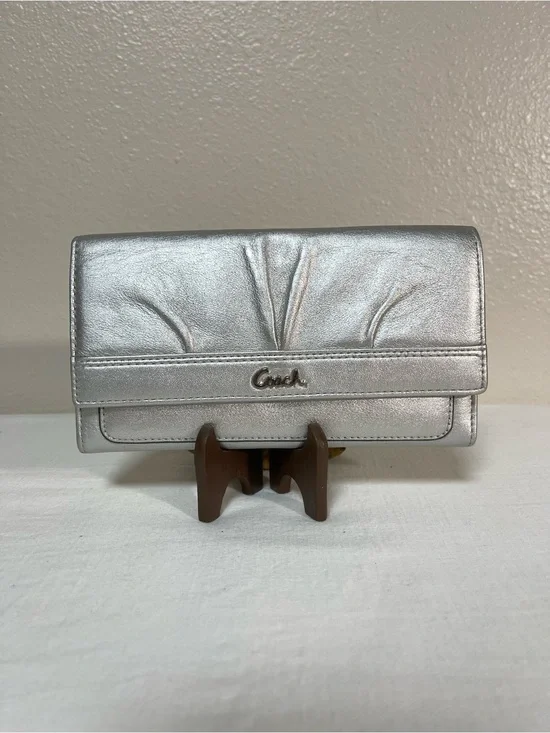 Coach Metallic Silver Leather Clutch