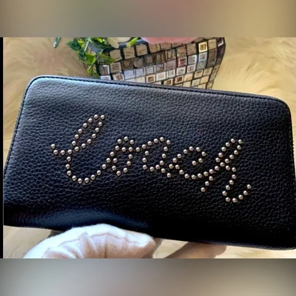 Coach Accordion Zip Black Leather Wallet