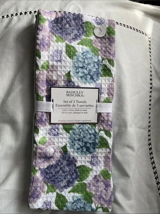Badgley Mischka Hydrangea Cotton Kitchen Towels - Blue, Purple & Green