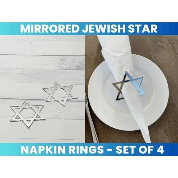 Silver Mirrored Jewish Star Napkin Rings