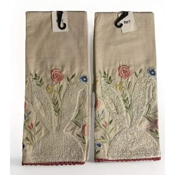 Pier 1 Imports Easter Bunny Napkin Set (2)‎ 100% Cotton India NWT