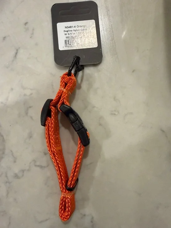 NWT DOGLINE Orange Nylon Dog Collar with Black Buckle