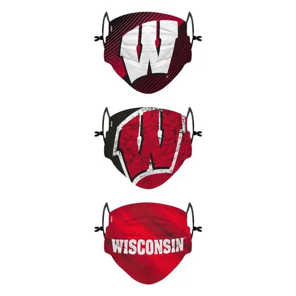FOCO Youth Wisconsin Badgers 3-Pack Face Coverings One Size Fits Most 6D242