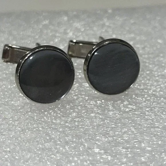 Shiny Round Moonstone Cufflinks Gemstones Silver Tone Cuff Links Tuxedo Formal