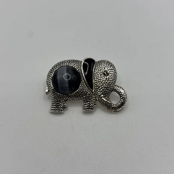 Vintage Silver‎ Tone Faux Marcasite Elephant Brooch- Damaged