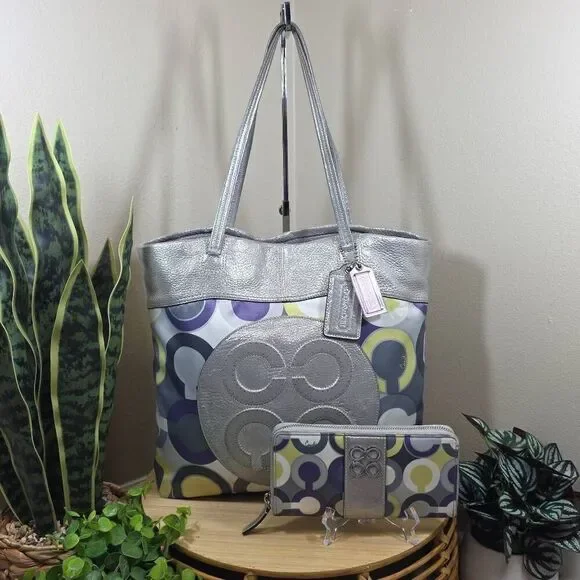 Coach Julia Op Art Signature Tote | Matching Wallet